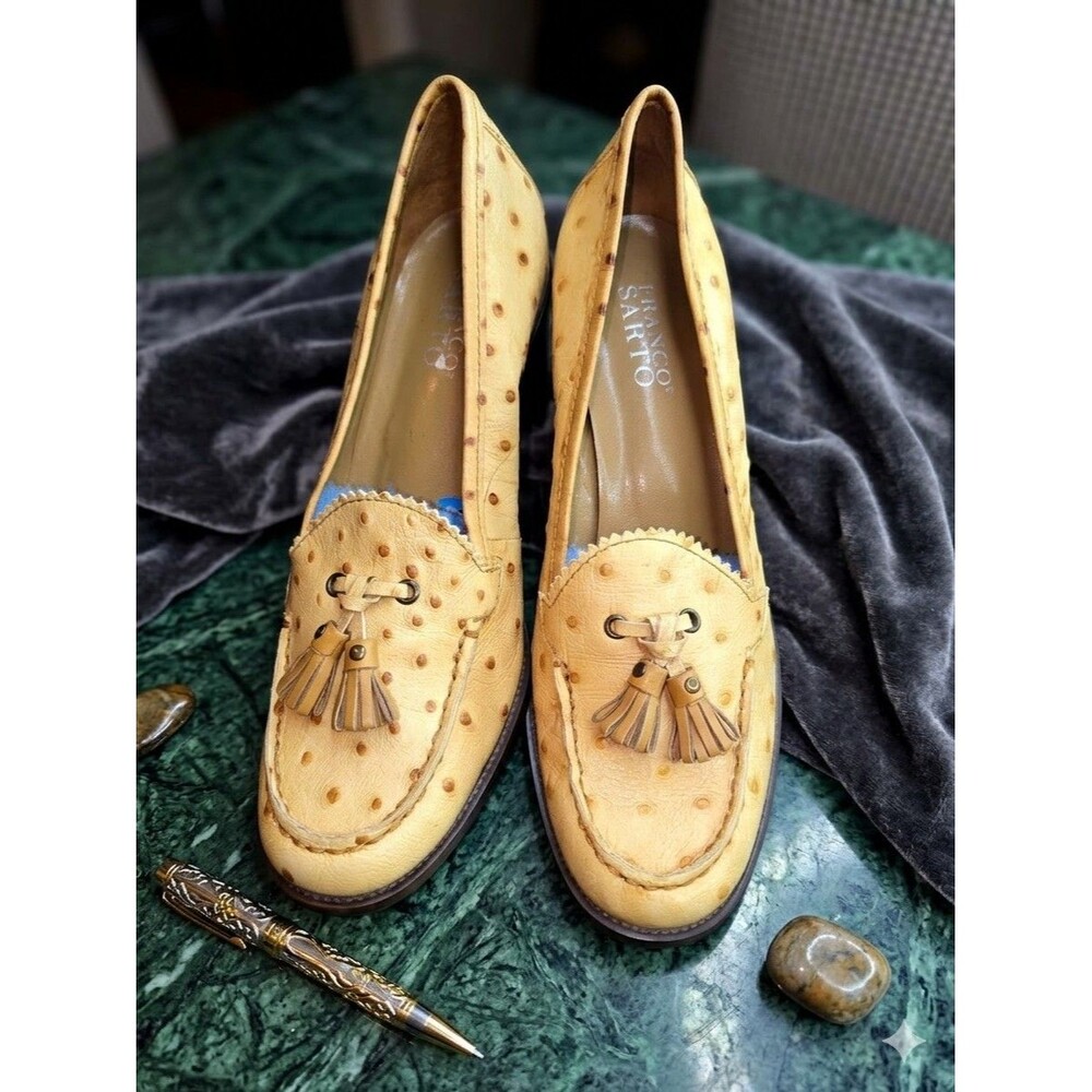 Y2K Franco Sarto Ostrich Embossed Heeled Loafers 8M